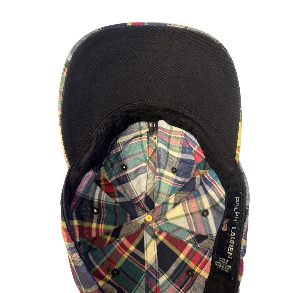 Ralph Lauren Cap Madras Plaid Patchwork Blue Pony Preppy Baseball Hat Adj - Picture 3 of 11